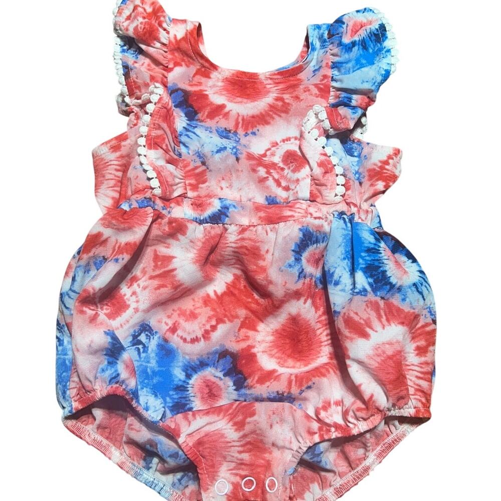 Bonnie Baby 18mth tie dye bubble romper red white blue America sunburst pattern